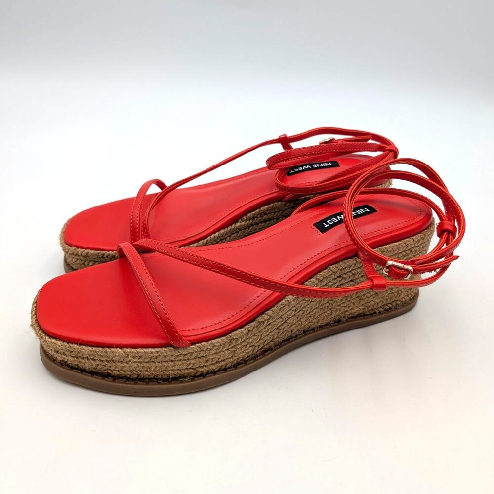 Nine West Alexx Ankle Strap Wedge Heel Sandals Women's Red Size US7M EU37.5